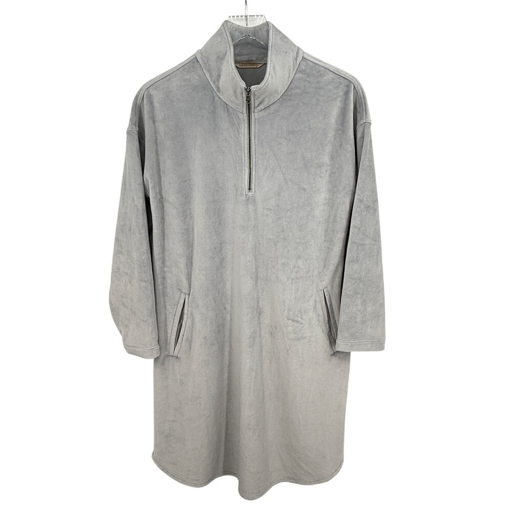 Soft Surroundings 1/4 Zip Pullover Soft Plush Tunic Dress Robe Gray Size Small